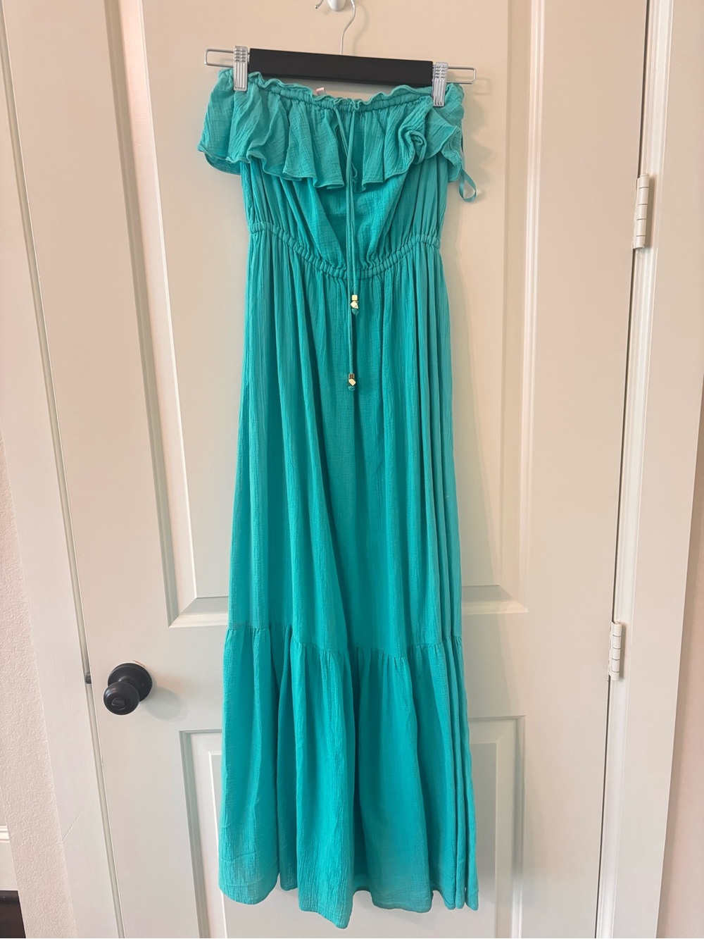 Juicy Couture Turquoise Strapless Ruffle Tiered Maxi Dress XS